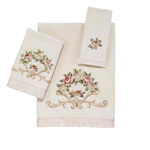 Avanti Linens Rosefan Ivory Wash Cloth - 1pc Elegant Floral Embroidered Cotton