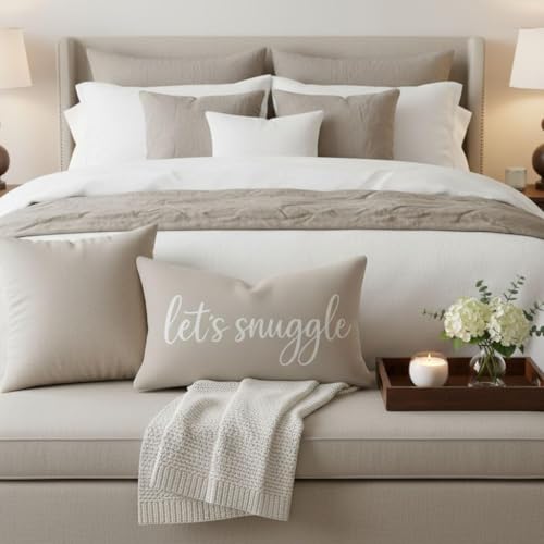 Beige Lumbar Pillow Cover 12x20 Inch - Let’s Snuggle Design