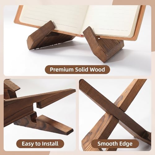 Rustic Wooden Cookbook Stand - Adjustable Recipe Holder for Kitchen