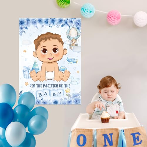 Pin The Pacifier On The Baby Game Set - Blue Baby Shower Party Activity