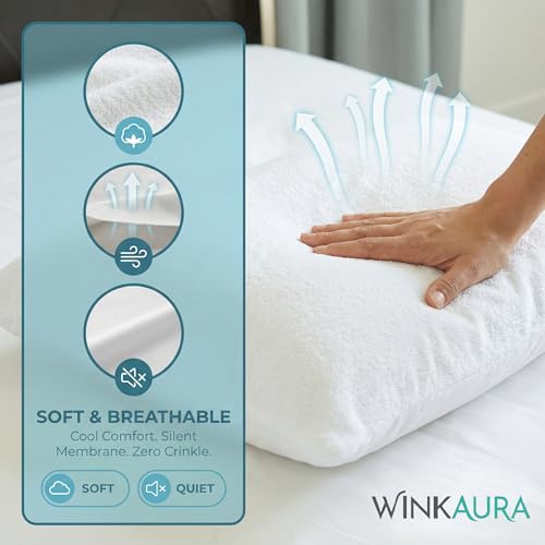WINKAURA Waterproof Pillow Protectors - Standard Size, 2 Pack Cotton Terry