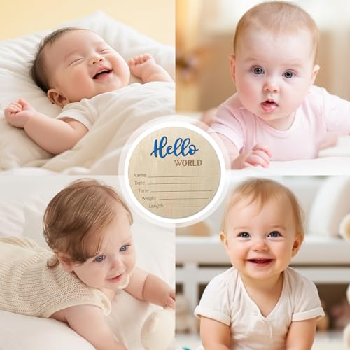 Hello World Wooden Baby Announcement Sign - 5.9 Inch Keepsake