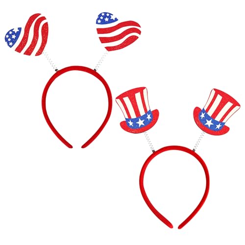 AEGYPIUS 4th of July Headband 2 Pcs Patriotic Red White and Blue Heart Hat