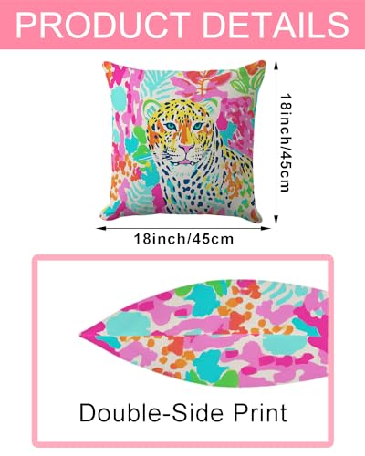Vibrant Leopard Pillow Cover 18x18 - Tropical Jungle Decor