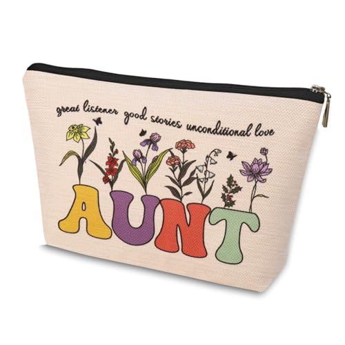 Aunt Makeup Bag Waterproof Linen Travel Cosmetic Pouch for Birthday