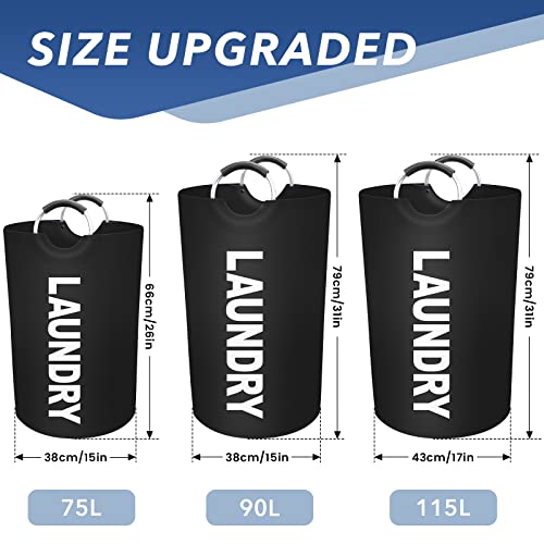 90L Waterproof Collapsible Laundry Hamper with Foam Handles - Black