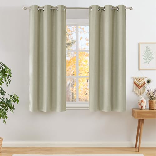 NICETOWN Linen Beige Blackout Curtains 42" x 63" (Set of 2) - Grommet Top Privacy Panels for Living Room & Kitchen
