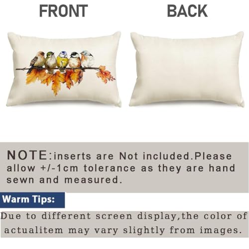 RABUSOFA Fall Bird Throw Pillow Cover, Waterproof Linen, 12x20 Inch