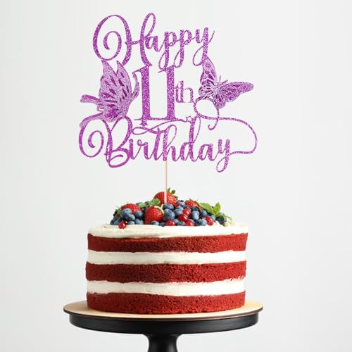 11th Birthday Butterfly Cake Topper | Glitter 3D Decoration