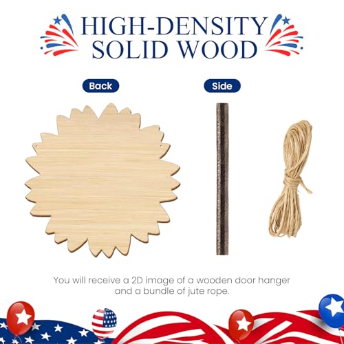 Patriotic Sunflower Wooden Wreath for 4th of July Decor