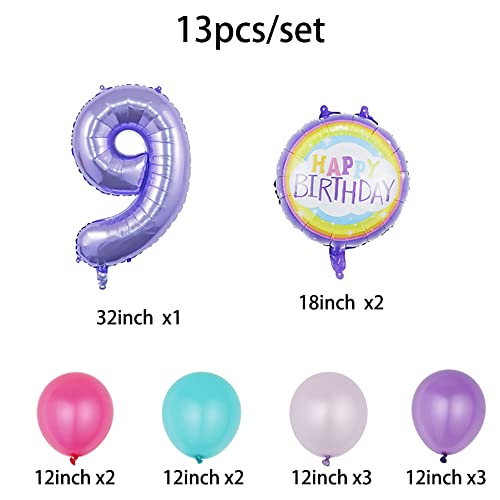 Purple 9th Birthday Balloon Set - 32" Foil & Latex Balloons