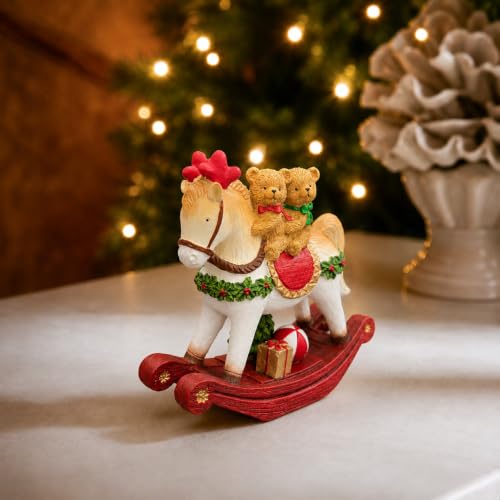 Bear Couple Christmas Figurine on Rocking Horse Decor