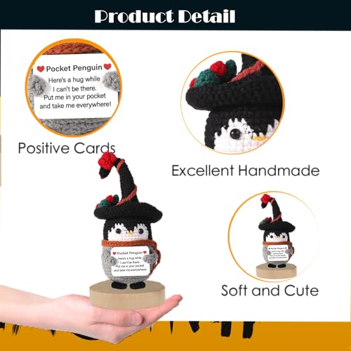 Handmade Crochet Penguin Doll with Witch Hat - Positive Halloween Decor