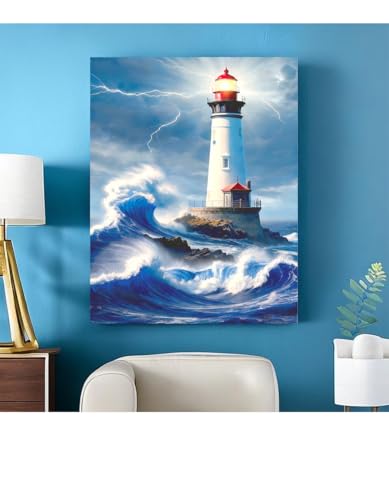 5D Diamond Painting Kit - Ocean Lighthouse Art 12x16 Inch