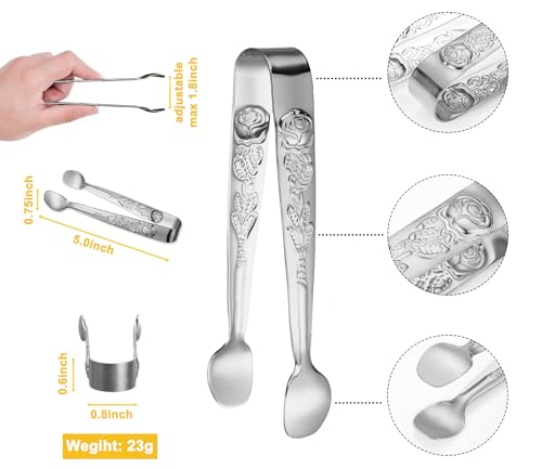 HINMAY 6PCS Mini 5-Inch Silver Serving Tongs for Sugar Candy & Appetizers
