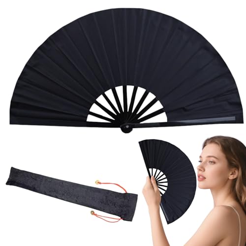 Glitter Folding Hand Fan for Line Dancing - 13 Inch Black