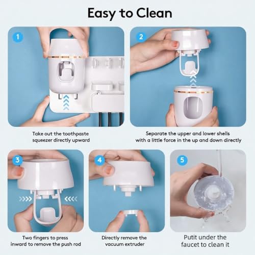 TuCao White Wall Mounted Toothbrush Holder with Automatic Toothpaste Dispenser