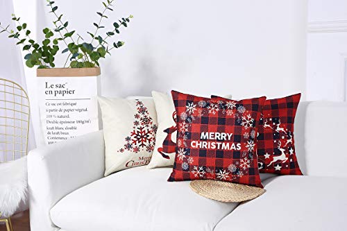Mimacoo 16x16 Christmas Throw Pillow Covers - Set of 4 Farmhouse Burlap