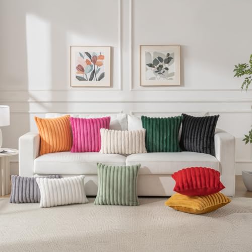 Cream White Faux Fur Lumbar Pillow Covers 12x20 Set of 2 - Soft Velvet Back Home Decor