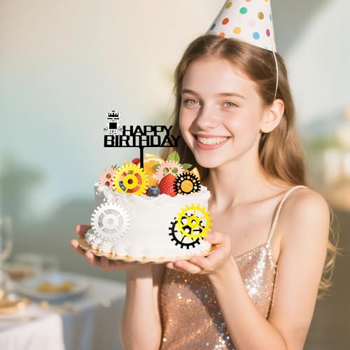 Robot Cake Decoration Set - 8 PCS Acrylic Cupcake Toppers for Birthday Parties