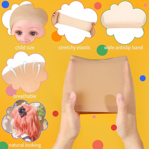Fandamei Kids Wig Caps, 4PCS Stretchy Nylon Stocking Caps Light Brown