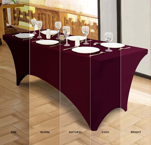 Utopia Kitchen Spandex Table Cloth - 6FT Fitted Cover, Burgundy, 2 Pack