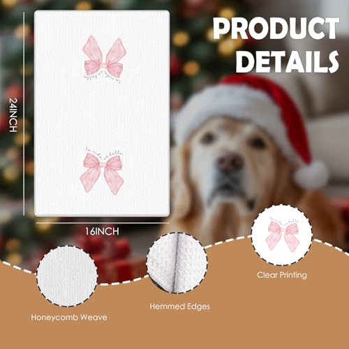 Coquette Pink Bow Kitchen Towels Set of 2 - Rustic Cowgirl Design