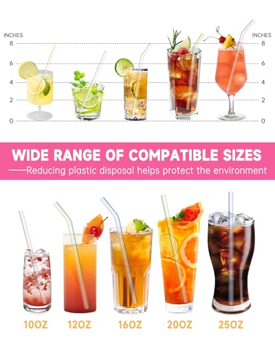 10 Pcs Reusable Colorful Glass Straws, 8 Inch Shatter-Resistant Set