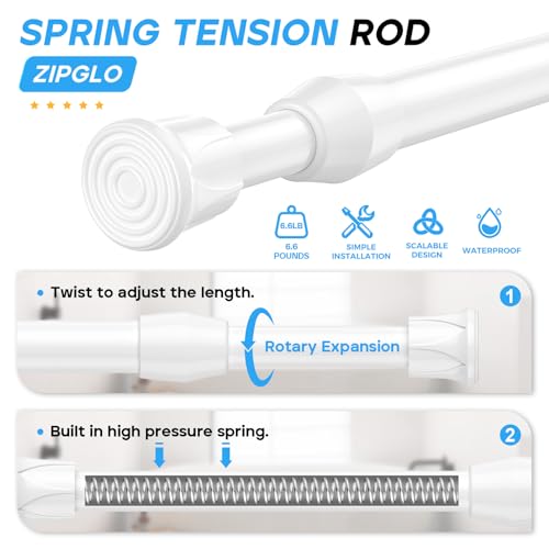 ZipGlo Spring Tension Curtain Rods 17-28 Inch White - 2 Pack