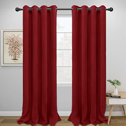 Easy-Going Thermal Blackout Curtains, 2 Panels 52x96 in, Christmas Red