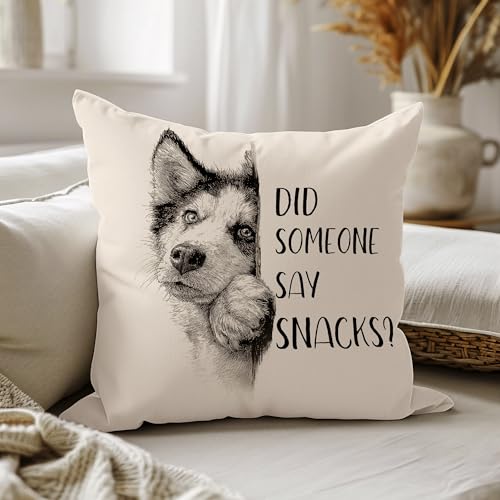 Husky Dog Throw Pillow Cover - Cute Snacks Design, 18x18in
