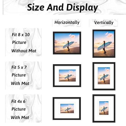YCCXBW 8x10 Picture Frame with Mat for 4x6 & 5x7 Photos - Black