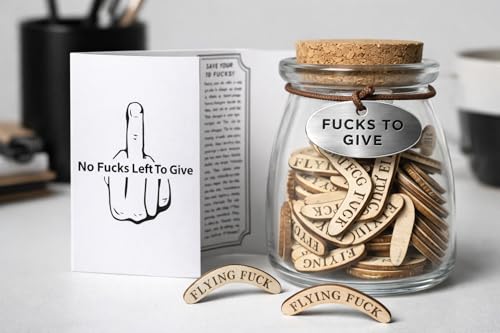 No Fucks Left To Give Jar - Funny Coworker Gag Gift with Flying Wooden Cutouts