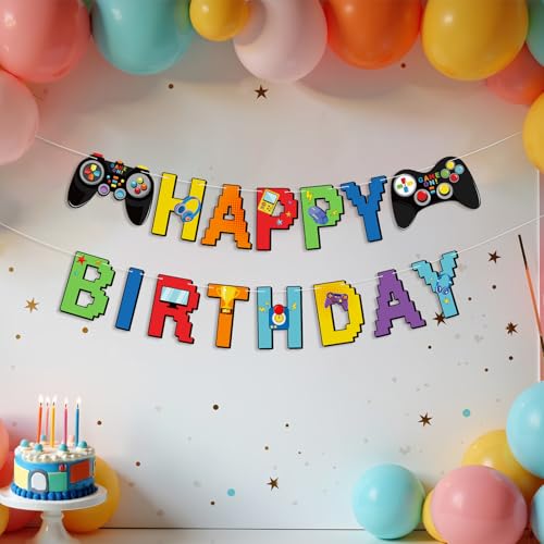 Abilat Video Game Happy Birthday Banner Gamer Controller Party Supplies