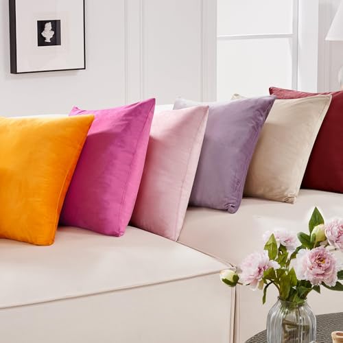 Deconovo Velvet Throw Pillow Covers - 2 Pack, 26x26 Inch, Wine Red