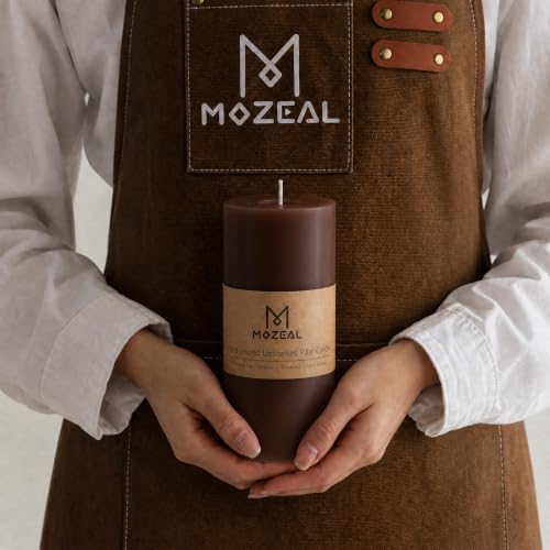 Unscented Brown Pillar Candles Set of 3 - 3x6 Inch, Long Burn Time, Rustic Decor