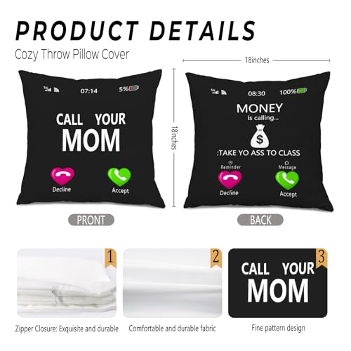 Call Your Mom Flannel Throw Pillow Cover 18x18 - Humorous Dorm Decor 02