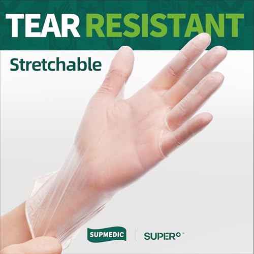 Supmedic Vinyl Disposable Exam Gloves, Large, 4Mil Powder-Free, 100 Count