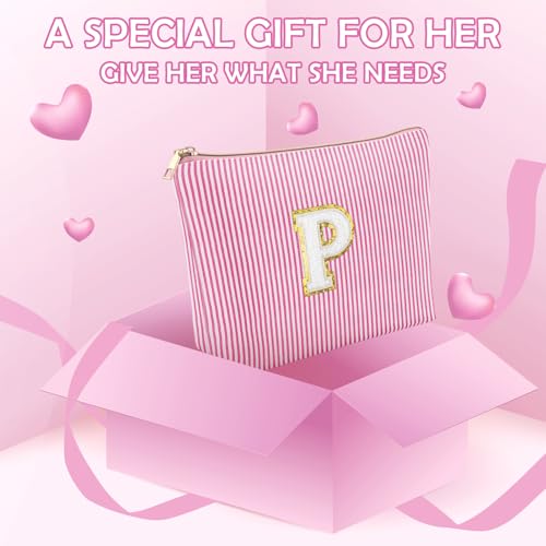 Mikela Monogrammed Makeup Bag, Letter P Pink Travel Toiletry Pouch