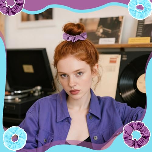 Yission 20 Pcs Satin Hair Scrunchies Purple and Blue Silk Hair Ties