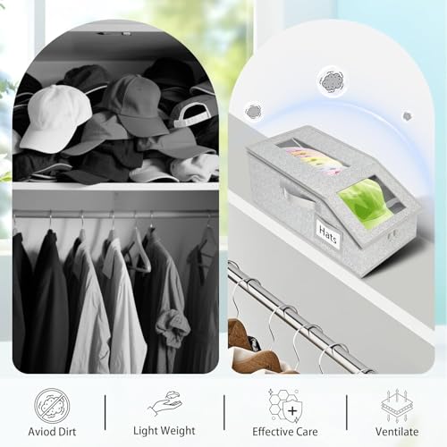 Hat Organizer for Baseball Caps - Holds Up to 12 Hats with Clear Window