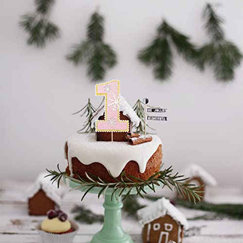 First Birthday Cake Topper Snowflake Number 1 Glitter Party Decoration Pink