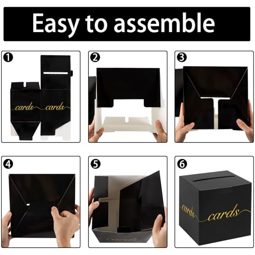 Black Wedding Card Box Holder - 7.9 Inch Gold Foil Party Card Box for Reception, Birthday and Baby Shower