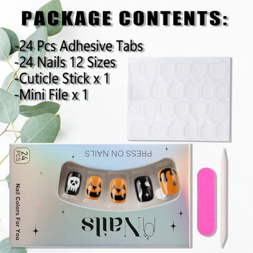 KTAABTR Halloween Press on Nails Short Square Fake Nails with Glue
