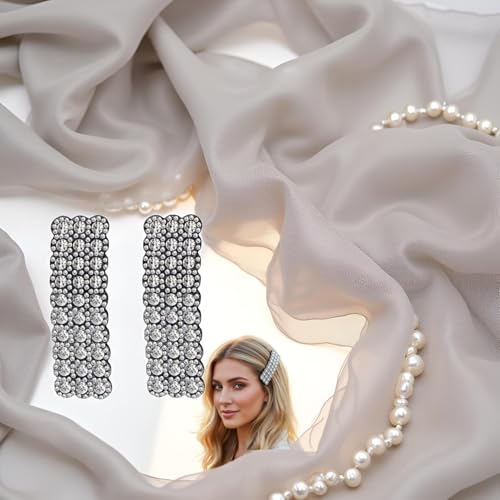 Silver Rhinestone Snap Hair Clips for Women and Girls - 2 Pcs