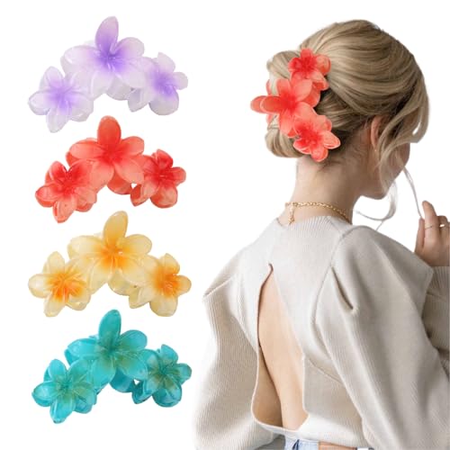 JYOUX Hawaiian Floral Hair Claw Clips 4-Piece Anti-Slip Beach Hair Accessories