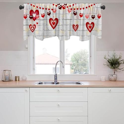 54x18 Inch White Brick Wall Love Valance Curtain for Windows