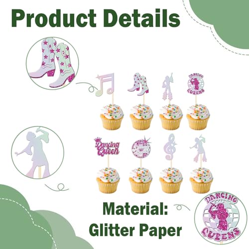 16PCS Glitter Music Note Cupcake Toppers for 70s Disco Parties
