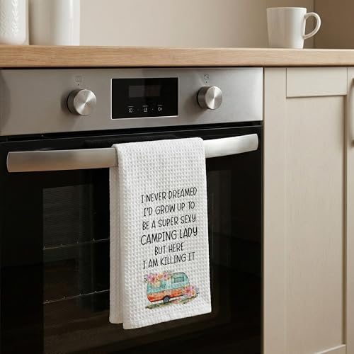 Waffle Weave Camping Kitchen Towels 16x24 - Sassy Design