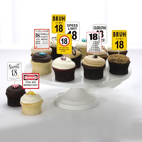 40 Pack Happy 18th Birthday Cupcake Toppers - Cheers to 18 Years Decor